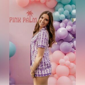 (Pink Palm Puff) Pajamas - Women's XXS
